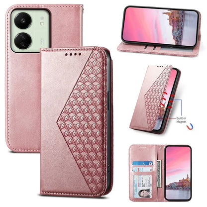 For Xiaomi Redmi 13C 4G / Poco C65 4G Case Imprinted Rhombus Pattern PU Leather Mobile Phone Cover
