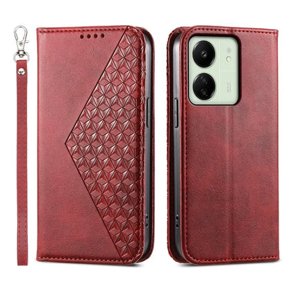 For Xiaomi Redmi 13C 4G / Poco C65 4G Case Imprinted Rhombus Pattern PU Leather Mobile Phone Cover