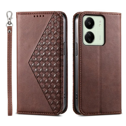 For Xiaomi Redmi 13C 4G / Poco C65 4G Case Imprinted Rhombus Pattern PU Leather Mobile Phone Cover