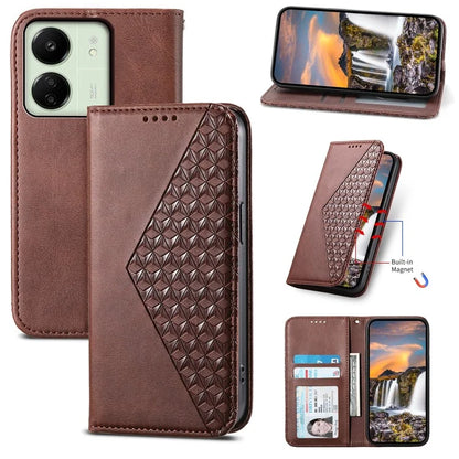 For Xiaomi Redmi 13C 4G / Poco C65 4G Case Imprinted Rhombus Pattern PU Leather Mobile Phone Cover
