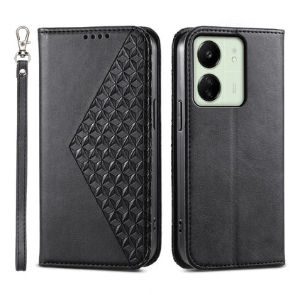 For Xiaomi Redmi 13C 4G / Poco C65 4G Case Imprinted Rhombus Pattern PU Leather Mobile Phone Cover