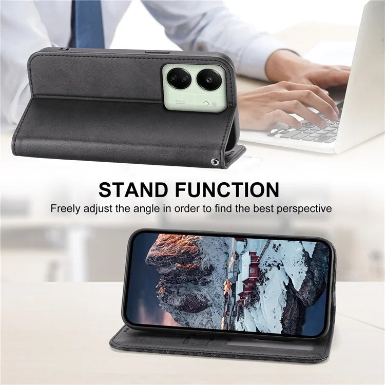 For Xiaomi Redmi 13C 4G / Poco C65 4G Case Imprinted Rhombus Pattern PU Leather Mobile Phone Cover