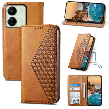 For Xiaomi Redmi 13C 4G / Poco C65 4G Case Imprinted Rhombus Pattern PU Leather Mobile Phone Cover