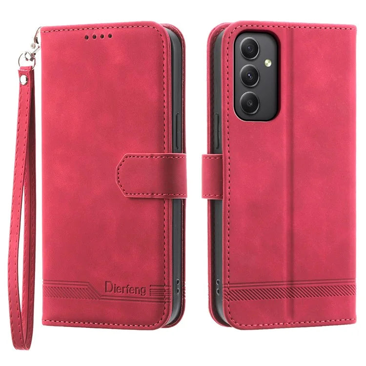 DIERFENG DF-03 For Samsung Galaxy A35 5G Case PU Leather Lines Imprinted Phone Stand Cover