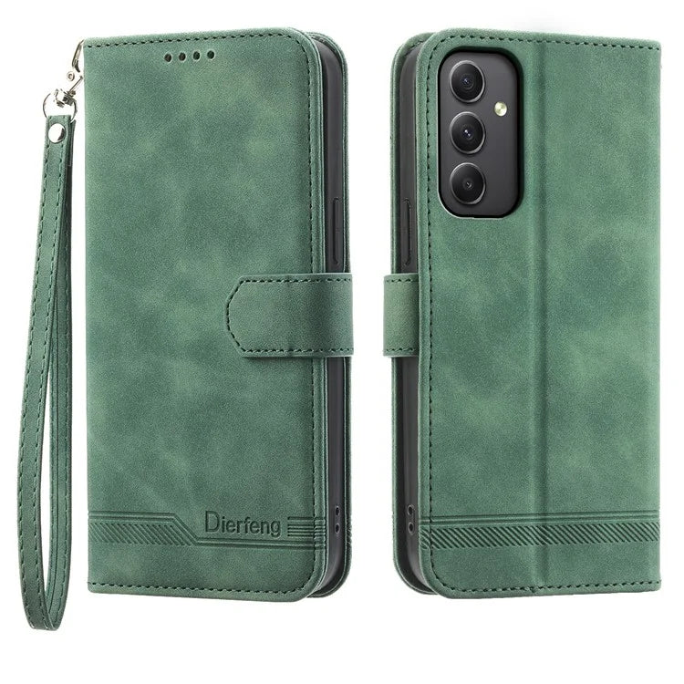 DIERFENG DF-03 For Samsung Galaxy A35 5G Case PU Leather Lines Imprinted Phone Stand Cover