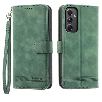 DIERFENG DF-03 For Samsung Galaxy A35 5G Case PU Leather Lines Imprinted Phone Stand Cover