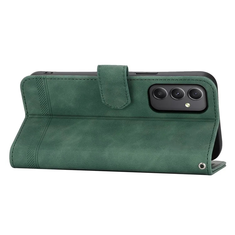 DIERFENG DF-03 For Samsung Galaxy A35 5G Case PU Leather Lines Imprinted Phone Stand Cover