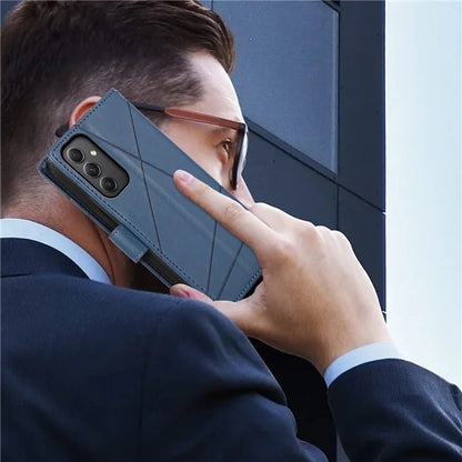 DF-06 For Samsung Galaxy A35 5G Cell Phone Case Imprinted Lines Leather Wallet Stand Cover