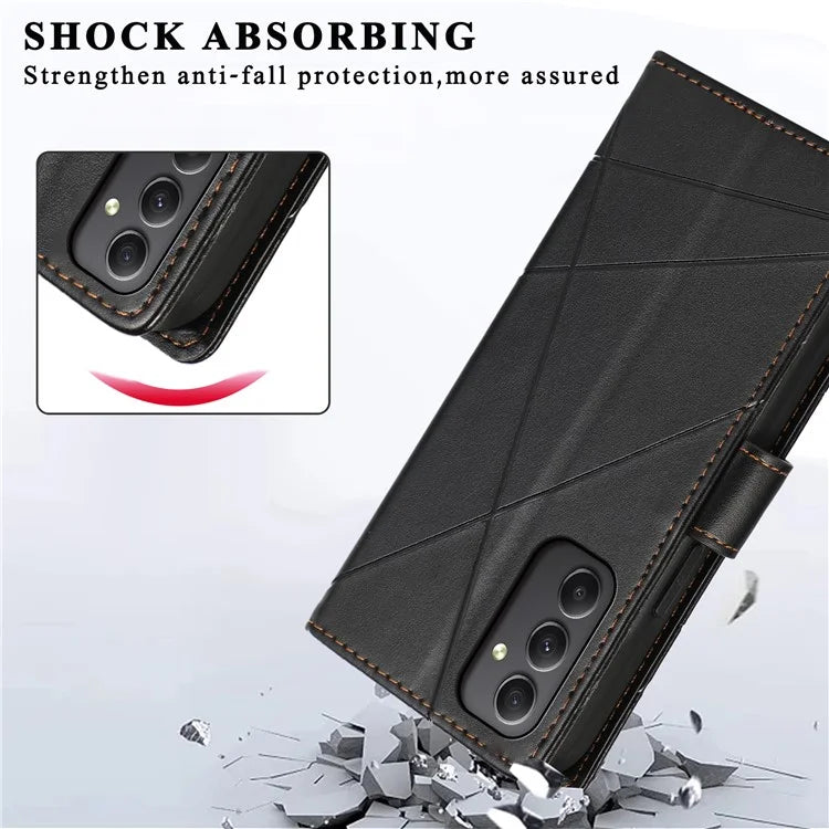 DF-06 For Samsung Galaxy A35 5G Cell Phone Case Imprinted Lines Leather Wallet Stand Cover
