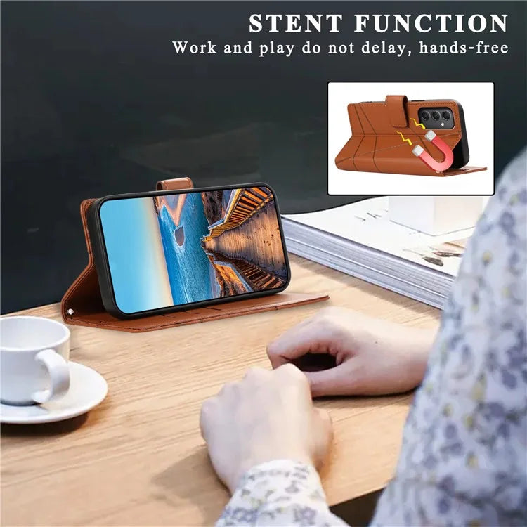 DF-06 For Samsung Galaxy A35 5G Cell Phone Case Imprinted Lines Leather Wallet Stand Cover