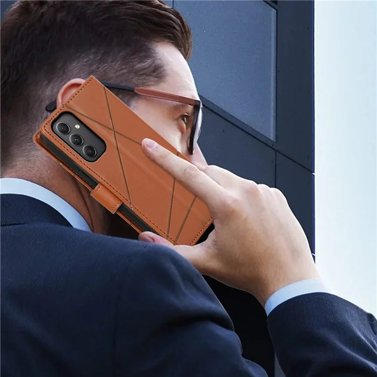 DF-06 For Samsung Galaxy A35 5G Cell Phone Case Imprinted Lines Leather Wallet Stand Cover