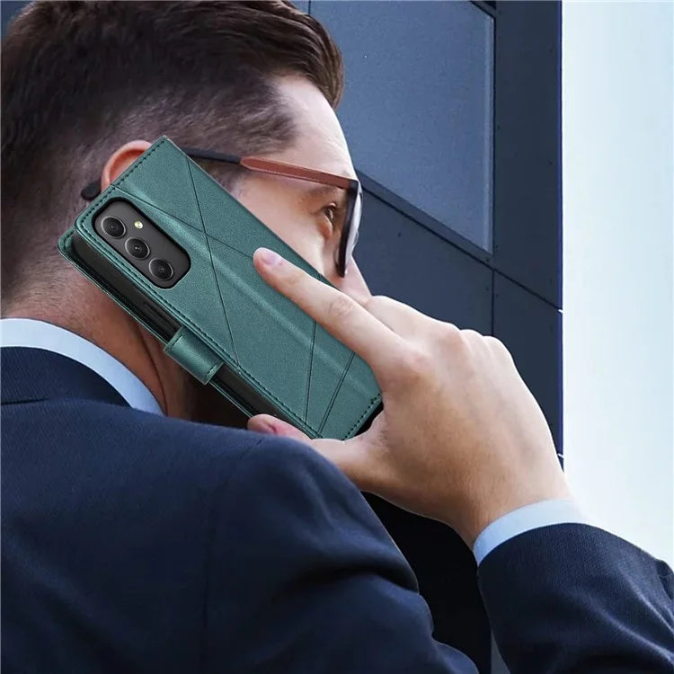 DF-06 For Samsung Galaxy A35 5G Cell Phone Case Imprinted Lines Leather Wallet Stand Cover