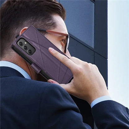 DF-06 For Samsung Galaxy A35 5G Cell Phone Case Imprinted Lines Leather Wallet Stand Cover