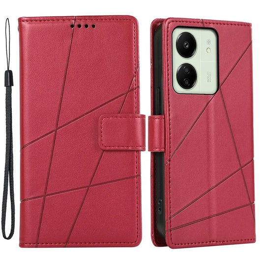 DF-06 For Xiaomi Redmi 13C 4G / Poco C65 4G Case Imprinted Lines Leather Wallet Phone Cover with Wrist Strap