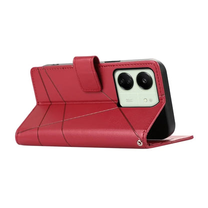 DF-06 For Xiaomi Redmi 13C 4G / Poco C65 4G Case Imprinted Lines Leather Wallet Phone Cover with Wrist Strap