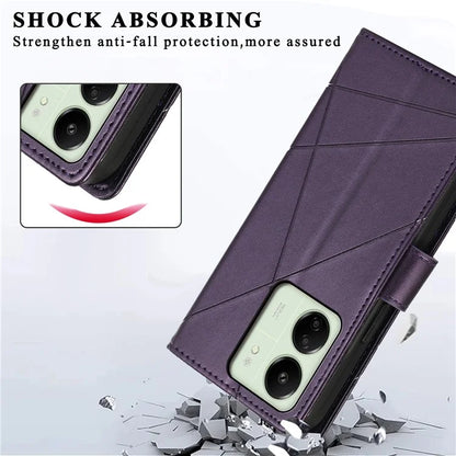 DF-06 For Xiaomi Redmi 13C 4G / Poco C65 4G Case Imprinted Lines Leather Wallet Phone Cover with Wrist Strap