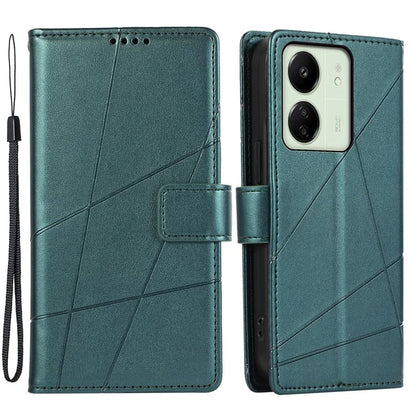 DF-06 For Xiaomi Redmi 13C 4G / Poco C65 4G Case Imprinted Lines Leather Wallet Phone Cover with Wrist Strap
