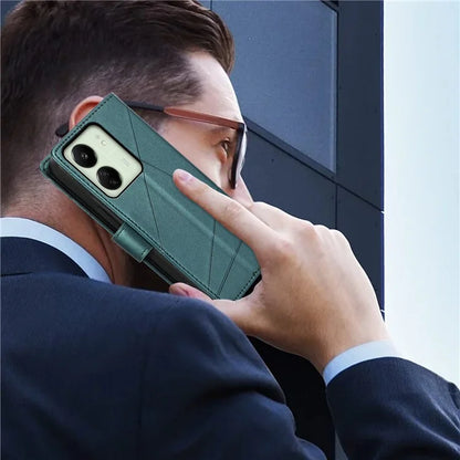 DF-06 For Xiaomi Redmi 13C 4G / Poco C65 4G Case Imprinted Lines Leather Wallet Phone Cover with Wrist Strap