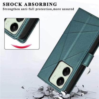DF-06 For Xiaomi Redmi 13C 4G / Poco C65 4G Case Imprinted Lines Leather Wallet Phone Cover with Wrist Strap