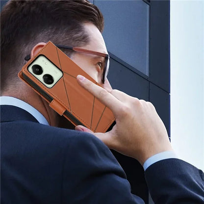 DF-06 For Xiaomi Redmi 13C 4G / Poco C65 4G Case Imprinted Lines Leather Wallet Phone Cover with Wrist Strap