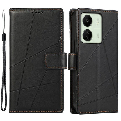 DF-06 For Xiaomi Redmi 13C 4G / Poco C65 4G Case Imprinted Lines Leather Wallet Phone Cover with Wrist Strap