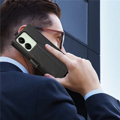 DF-06 For Xiaomi Redmi 13C 4G / Poco C65 4G Case Imprinted Lines Leather Wallet Phone Cover with Wrist Strap