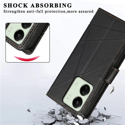 DF-06 For Xiaomi Redmi 13C 4G / Poco C65 4G Case Imprinted Lines Leather Wallet Phone Cover with Wrist Strap
