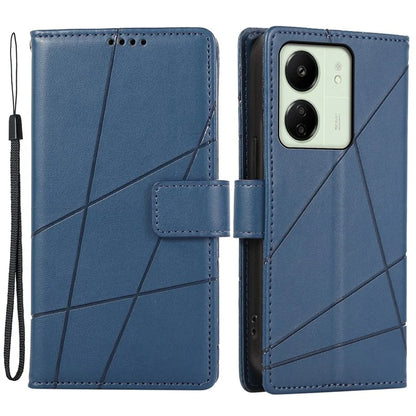 DF-06 For Xiaomi Redmi 13C 4G / Poco C65 4G Case Imprinted Lines Leather Wallet Phone Cover with Wrist Strap