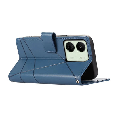 DF-06 For Xiaomi Redmi 13C 4G / Poco C65 4G Case Imprinted Lines Leather Wallet Phone Cover with Wrist Strap