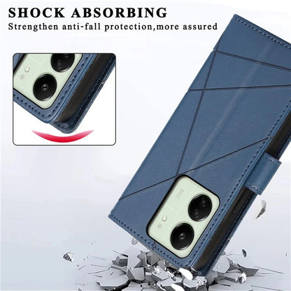DF-06 For Xiaomi Redmi 13C 4G / Poco C65 4G Case Imprinted Lines Leather Wallet Phone Cover with Wrist Strap