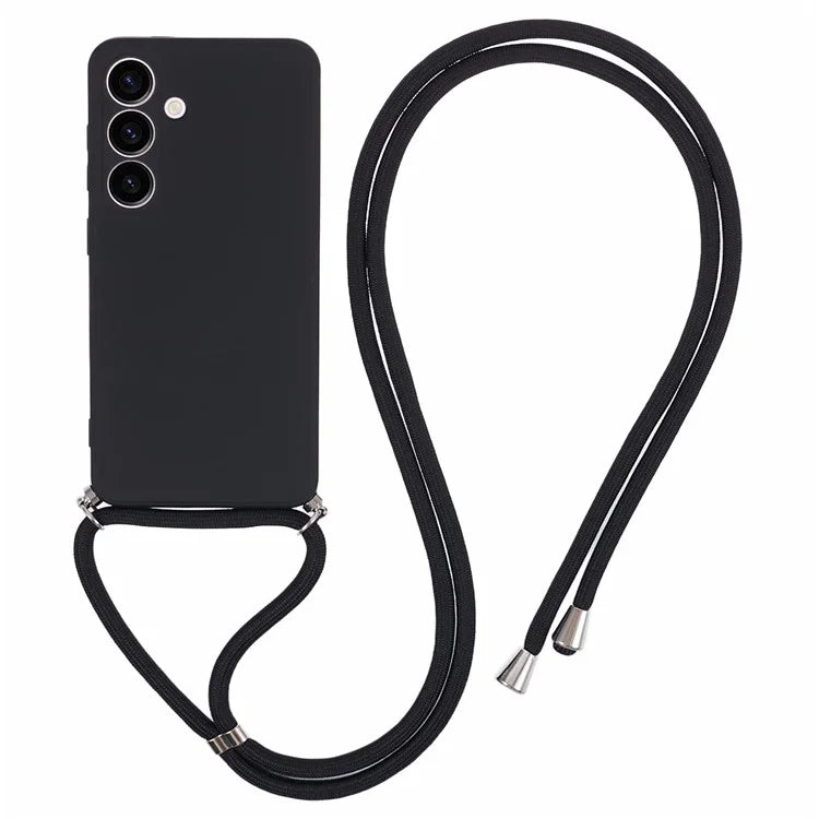 For Samsung Galaxy S24+ TPU Phone Case Rubberized Fiber Inner Lining Protective Shell with Lanyard