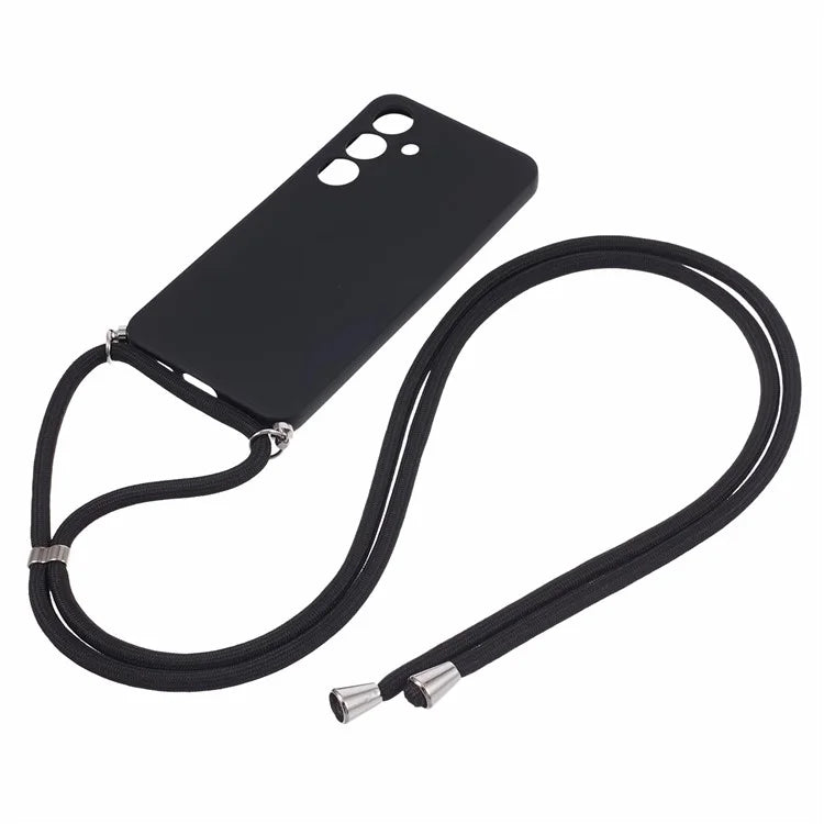 For Samsung Galaxy S24+ TPU Phone Case Rubberized Fiber Inner Lining Protective Shell with Lanyard