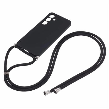 For Samsung Galaxy S24+ TPU Phone Case Rubberized Fiber Inner Lining Protective Shell with Lanyard