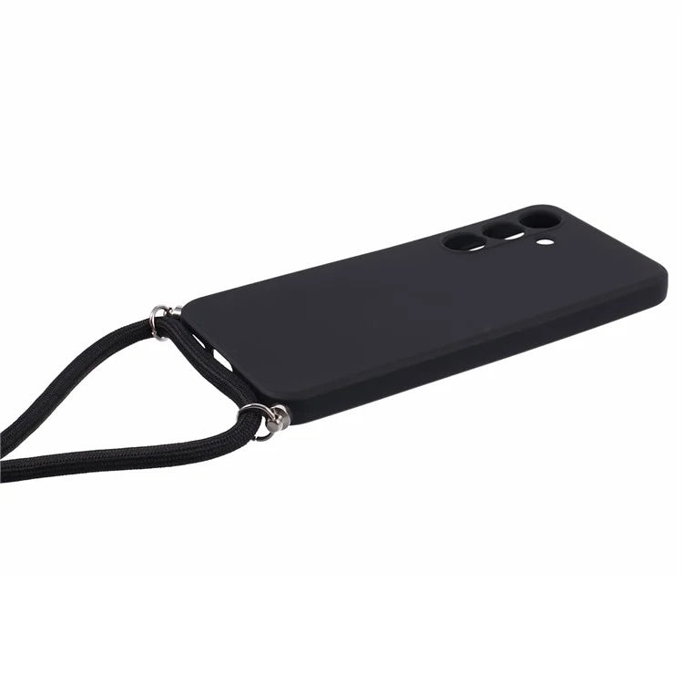 For Samsung Galaxy S24+ TPU Phone Case Rubberized Fiber Inner Lining Protective Shell with Lanyard