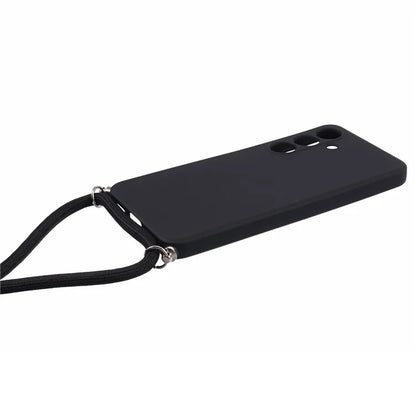 For Samsung Galaxy S24+ TPU Phone Case Rubberized Fiber Inner Lining Protective Shell with Lanyard