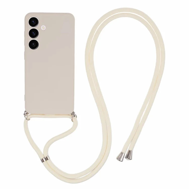 For Samsung Galaxy S24+ TPU Phone Case Rubberized Fiber Inner Lining Protective Shell with Lanyard