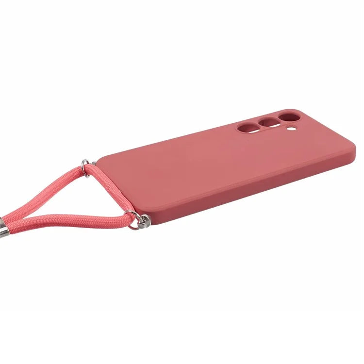 For Samsung Galaxy S24+ TPU Phone Case Rubberized Fiber Inner Lining Protective Shell with Lanyard