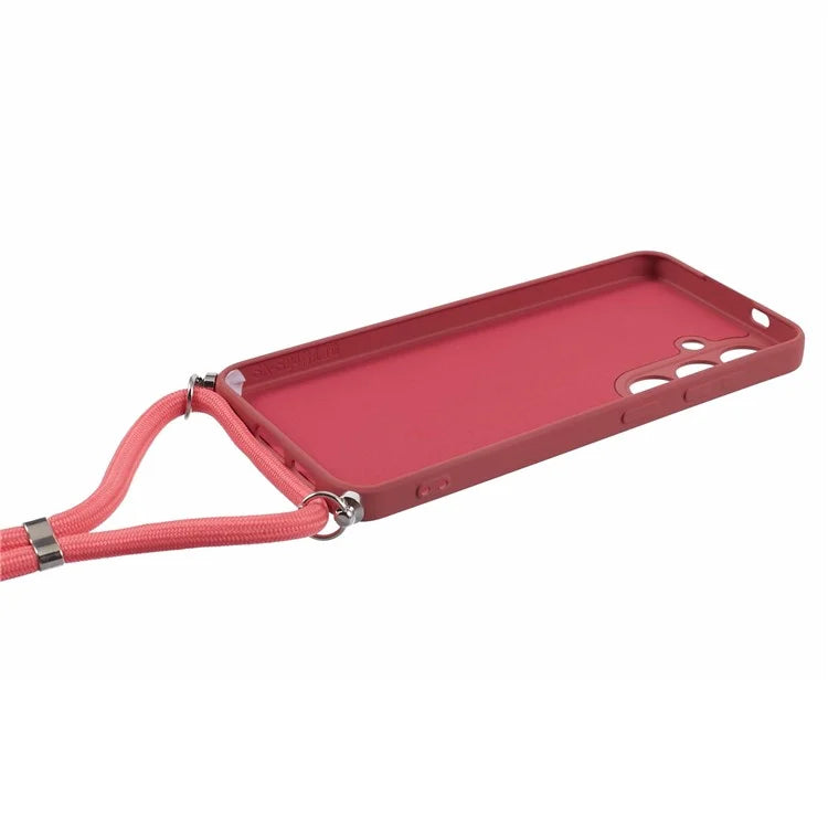 For Samsung Galaxy S24+ TPU Phone Case Rubberized Fiber Inner Lining Protective Shell with Lanyard