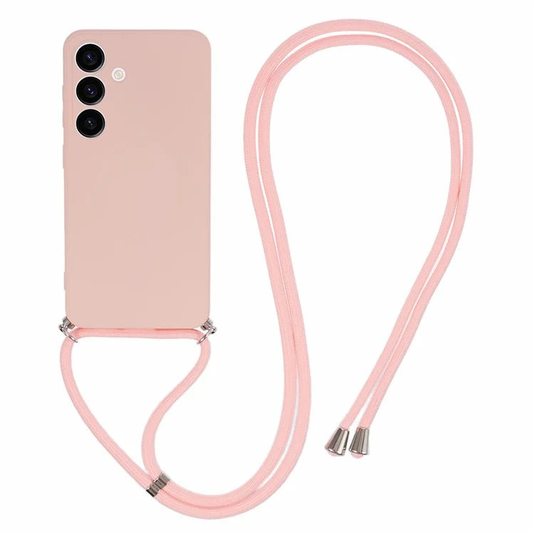 For Samsung Galaxy S24+ TPU Phone Case Rubberized Fiber Inner Lining Protective Shell with Lanyard
