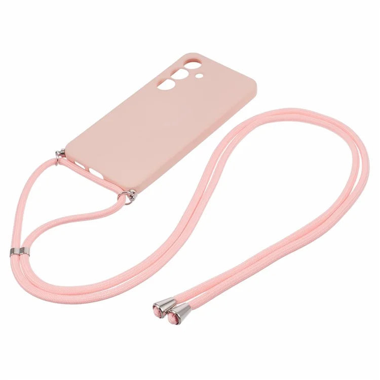 For Samsung Galaxy S24+ TPU Phone Case Rubberized Fiber Inner Lining Protective Shell with Lanyard