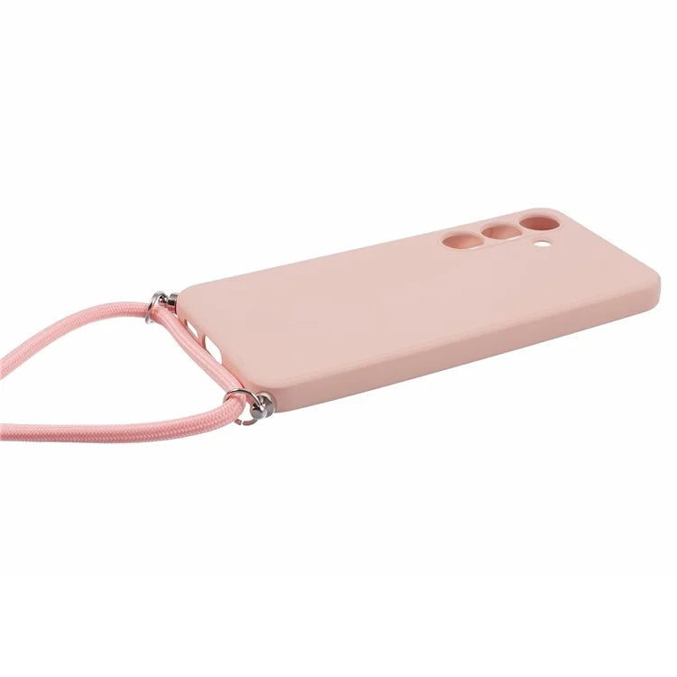 For Samsung Galaxy S24+ TPU Phone Case Rubberized Fiber Inner Lining Protective Shell with Lanyard