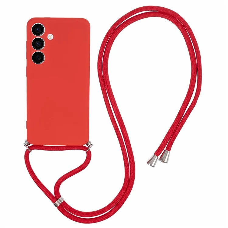 For Samsung Galaxy S24+ TPU Phone Case Rubberized Fiber Inner Lining Protective Shell with Lanyard