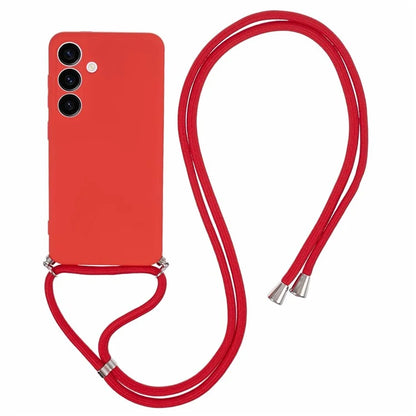 For Samsung Galaxy S24+ TPU Phone Case Rubberized Fiber Inner Lining Protective Shell with Lanyard