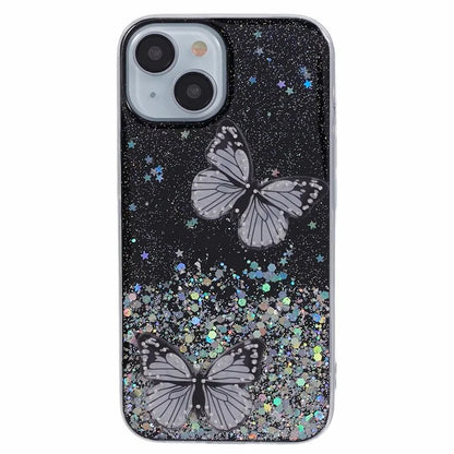 For iPhone 13 TPU+PVC Case AW Series Sparkle Epoxy Butterfly Decor Phone Cover