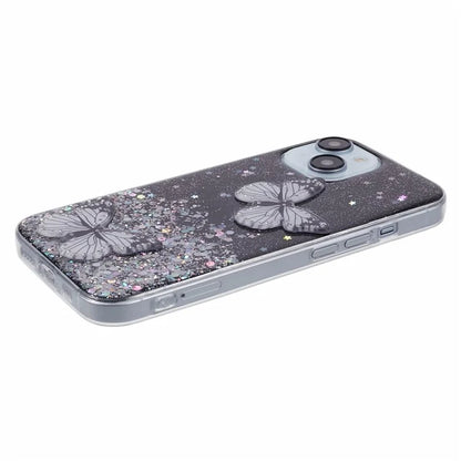 For iPhone 13 TPU+PVC Case AW Series Sparkle Epoxy Butterfly Decor Phone Cover