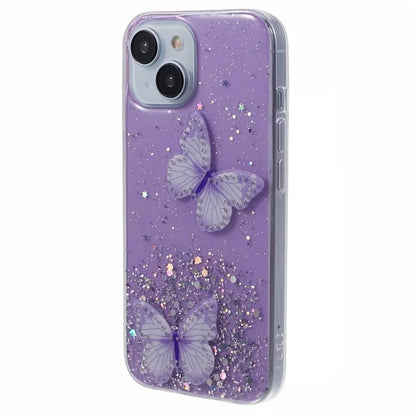 For iPhone 13 TPU+PVC Case AW Series Sparkle Epoxy Butterfly Decor Phone Cover