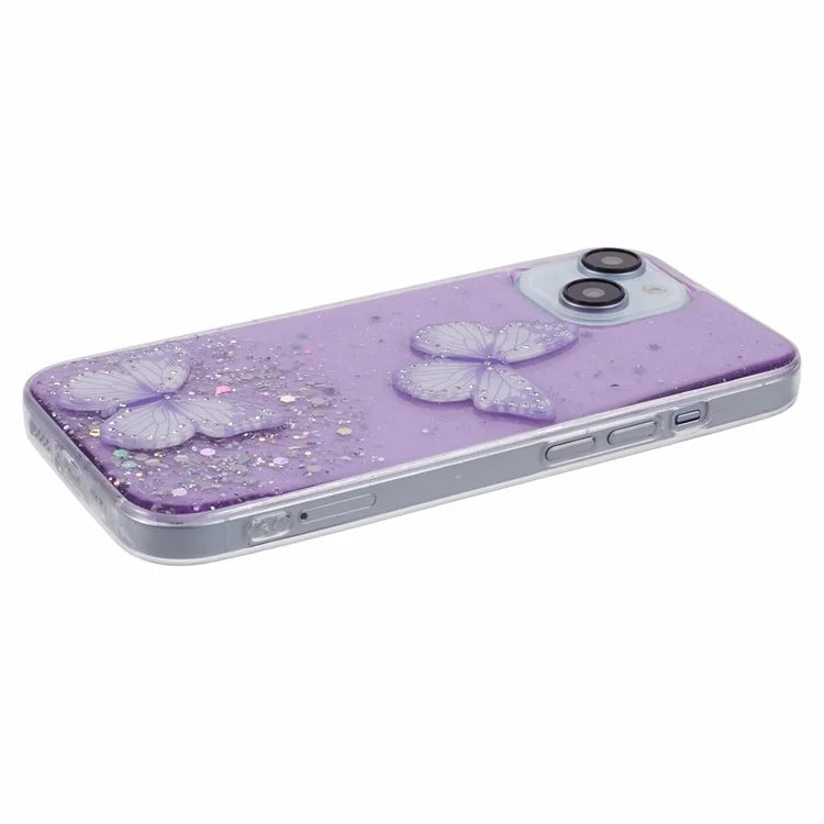 For iPhone 13 TPU+PVC Case AW Series Sparkle Epoxy Butterfly Decor Phone Cover