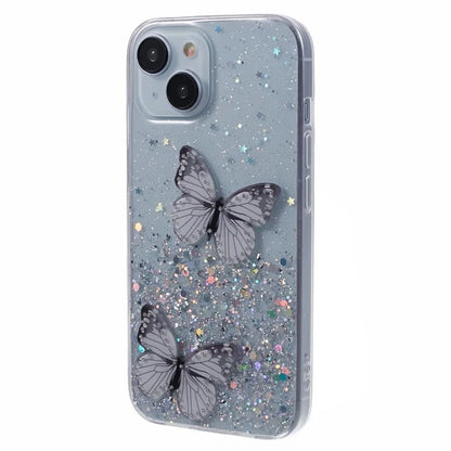 For iPhone 13 TPU+PVC Case AW Series Sparkle Epoxy Butterfly Decor Phone Cover