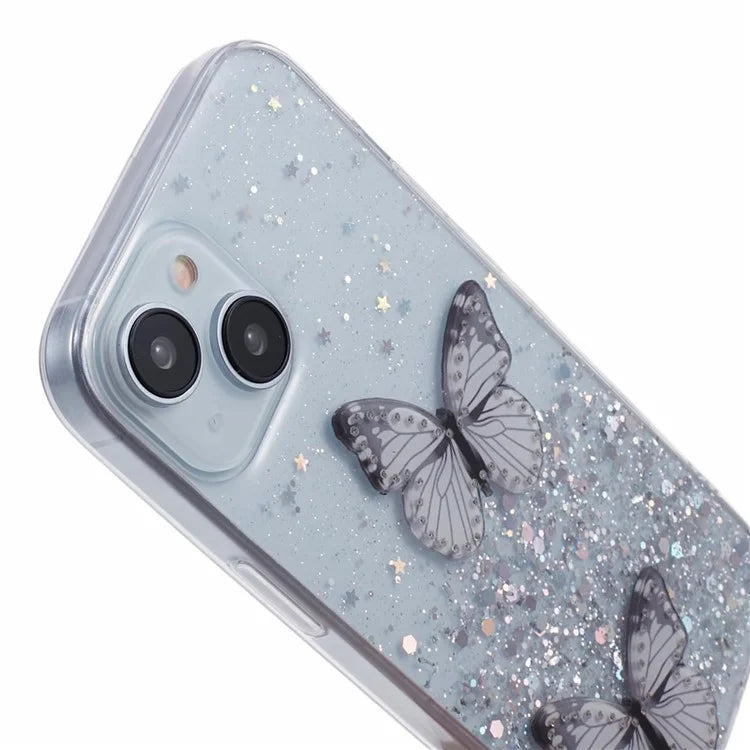 For iPhone 13 TPU+PVC Case AW Series Sparkle Epoxy Butterfly Decor Phone Cover