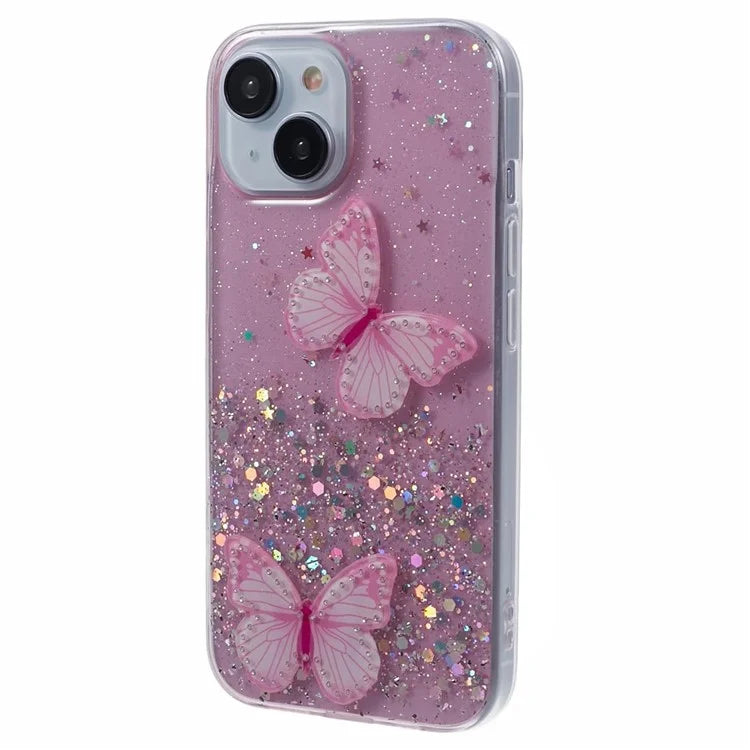 For iPhone 13 TPU+PVC Case AW Series Sparkle Epoxy Butterfly Decor Phone Cover